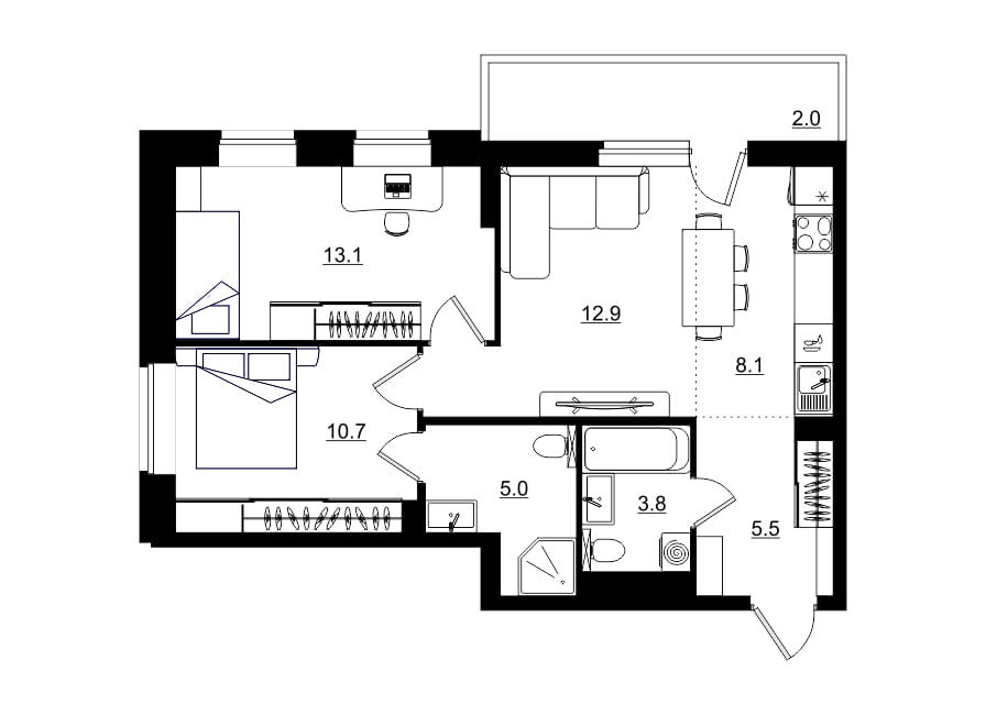 планировка квартиры 61 м2
